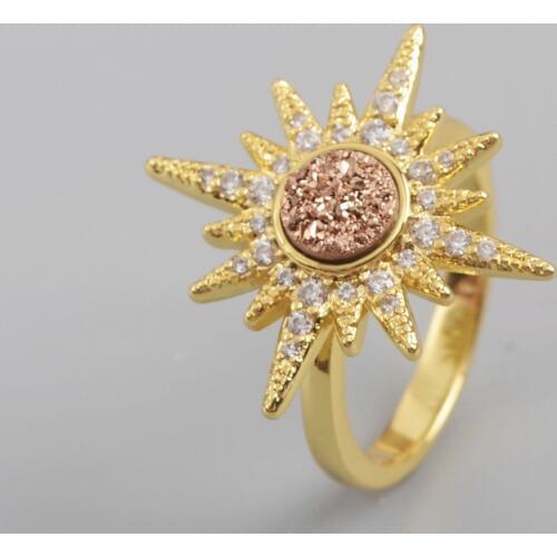 Sparkly Japanese Opal Rings Elegant Star Zirconia Crystal Paved Natural Blue Druzy Ring Gems Drusy Women Ring Dropshipping