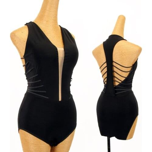 Latin Dance Tops Sexy V Neck Backless Bodysuit Suspender Gymnastic Leotards Adult Ballroom Dance Performance Clothing DNV15169