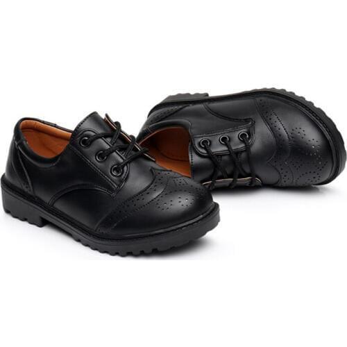 Children leather shoes kids black white school student performance shoes British casual laces soft leather shoes size 26 to 42