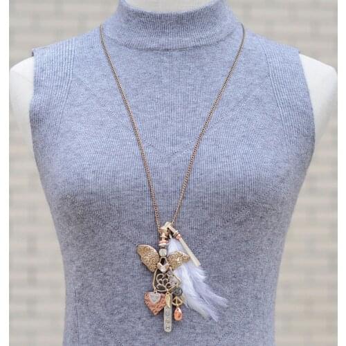 Vintage Necklaces Jewelry for Women Angel Feather Statement necklaces & pendants Long Chain Necklace for women collares mujer