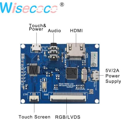 Wisecoco New RGB LVDS USB Audio Driver Board Controller compatible with Capacitive Touch Screen Panel plug and play