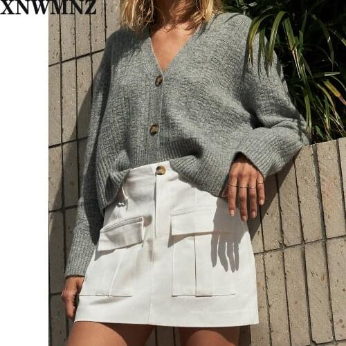 XNWMNZ Za 2020 New Spring Autumn Vintage textured weave knit cardigan Cardigan blend V-neckline long sleeves Female Chic tops