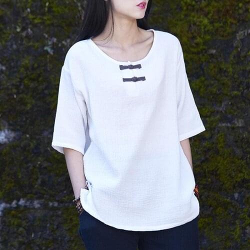 New 2020 Autumn New Women Shirts Half Sleeve Cotton Linen O-Neck Loose Casual Summer Vintage Big Size S-5XL 6XL Red