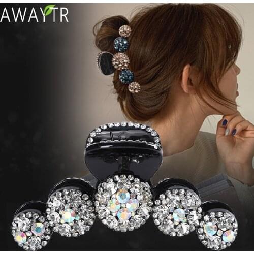 Women Big Rhinestone Hair Claws Crab Hairpins Crystal Hair Clips Barrettes Ponytail Girls Hair Accessories Ornaments Hairgrip