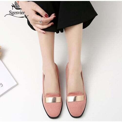 Sgesvier Autumn New Women Pumps Square Toes Low Heels Office Lady Dating Shoes Black Red Pink Thick Heel Slip on Shoes OX506
