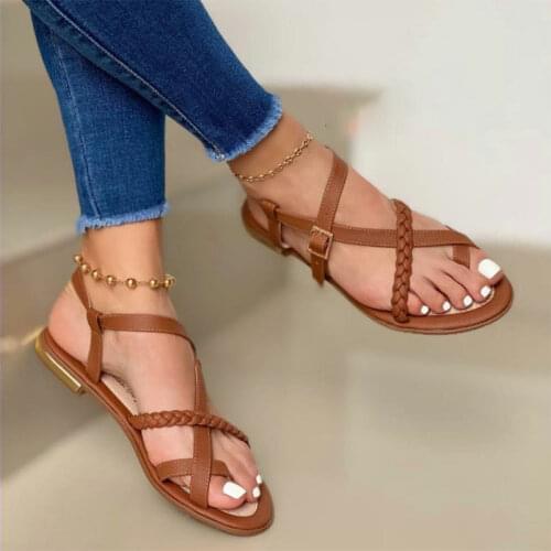 2021 Women Thong Buckle Hemp Summer Sandals Female Casual Comfort Fashion Flat Ladies New Outside Platform Shoes Big Size 35-43