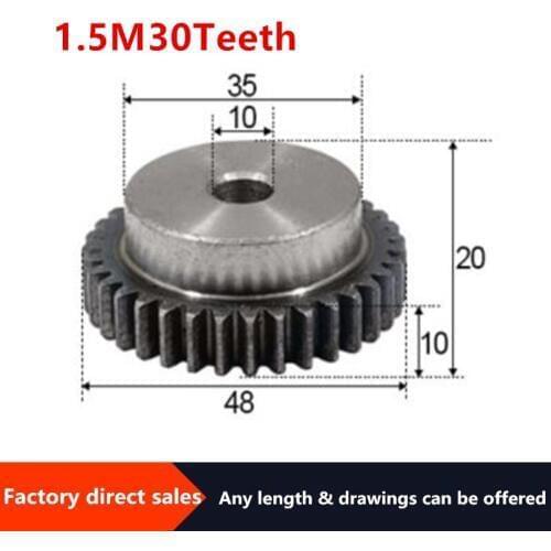 1pcs 1.5Modulus=1.5M 30Teeth Spur Gear with stage Metal Motor Boss/Convex Gear Inner Hole 10mm Gear Rack Transmission