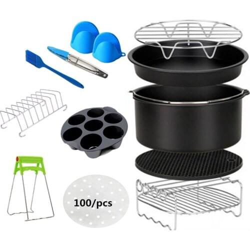 12 Pieces/Set Of 7 Inch/8 Inch Air Fryer Accessories Baking Basket Grill Suitable For 5.8QT-8.0QT 3.5QT-4.5QT Cakes Baking Tools