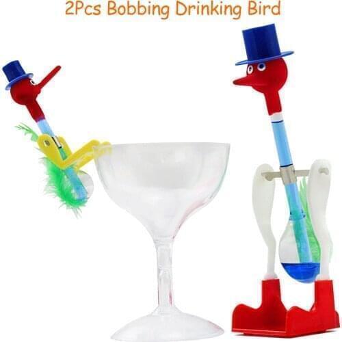 2 Pcs Drinking Bird Novelty Drinking Water Birds Happy Bobbing Drinking Bird Toy Adult Anti Stress Novelty Gift with Glass Cup