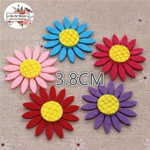 3.8CM Non-woven patches sunflower two-double Felt Appliques for clothes Sewing Supplies diy craft ornament