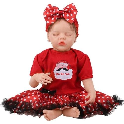 43CM Christmas Reborn Doll With Crooked Mouth Sleeping Girl Princess Lovely Soft Silicone Baby Dolls For Kid Gift