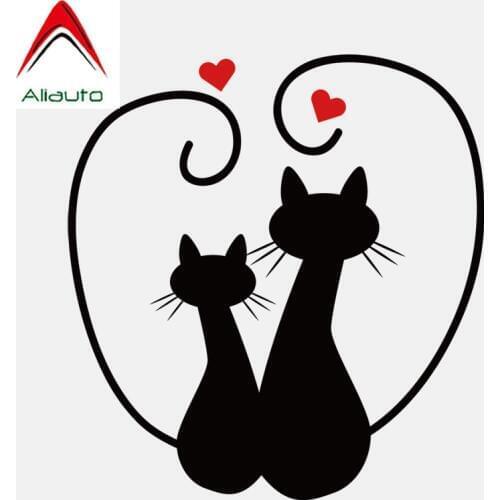 Aliauto Cute Two Love Heart Cats Car Sticker PVC Decal for Volkswagen Polo Renault Motorcycle Chevrolet Ford Toyota,12CM*13CM
