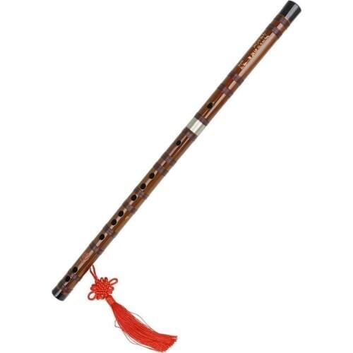 Zd-02 Bamboo Flute Red-brown Vintage Traditional C D E F G Key Chinese Dizi Instrument with Tassels+Membrane Woodwind Instrument