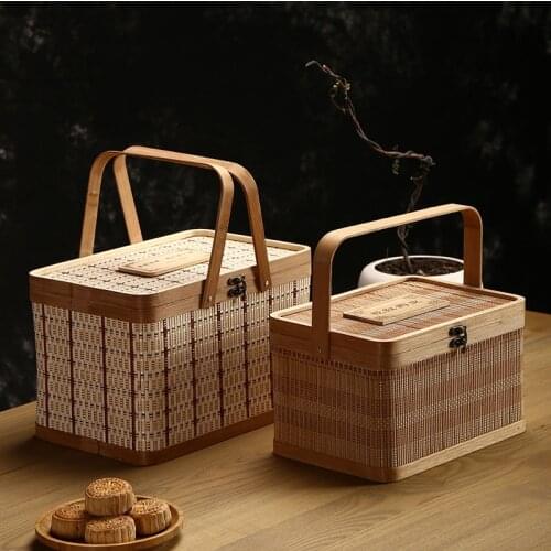 Bamboo Vintage Cabas Zongzi Moon Cake Spring Festival New Year Specialty Pastry Dried Fruit Toy Storage Baskets