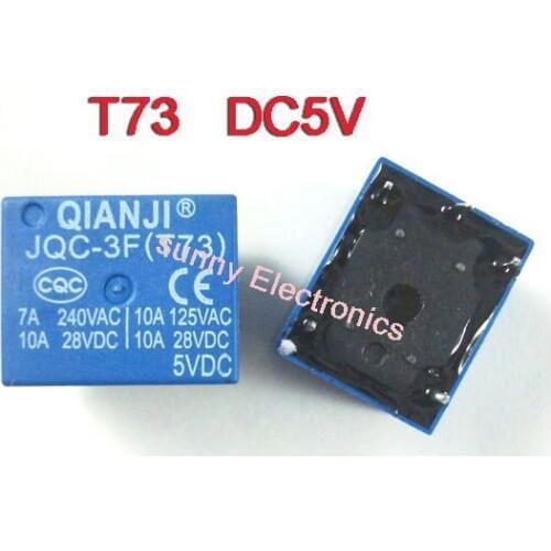 Free Shipping 50PCS JQC-3F(T73) 5VDC 5Pin PCB RELAY SPDT 10A 125VAC