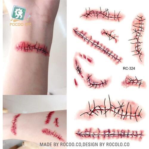 Body Art waterproof temporary tattoos for lady and women 3d terror scar design small arm tattoo sticker wholesales RC2324