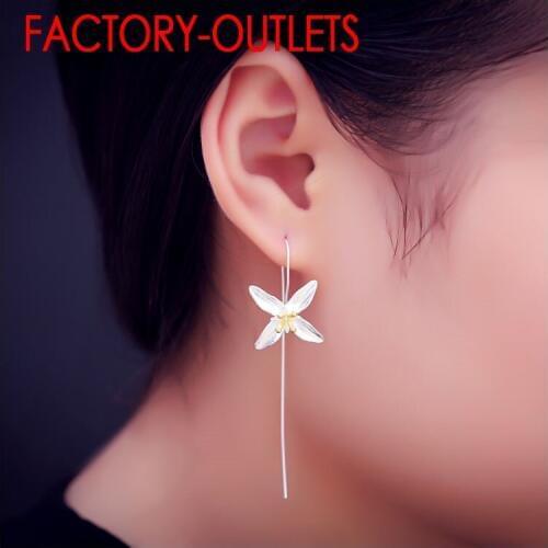 Big Discount Elegant Lilac Flower Design 925 Sterling Silver Jewelry Drop Line Long Earrings for Women Wedding Fast Shipping