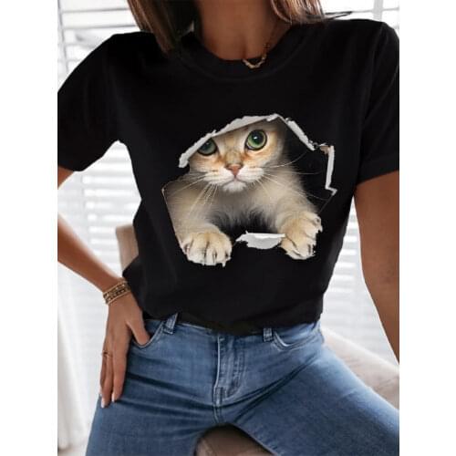 Break Out Cat Print Women T Shirt Short Sleeve O Neck Loose Women Tshirt Ladies Fashion Tee Shirt Tops Camisetas Mujer