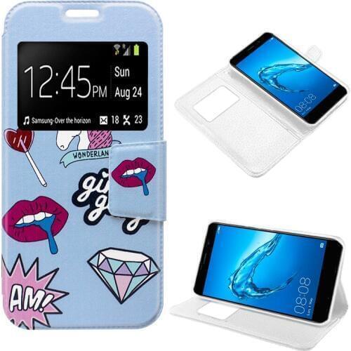Case Flip Cover Huawei Y7 Drawings Lips