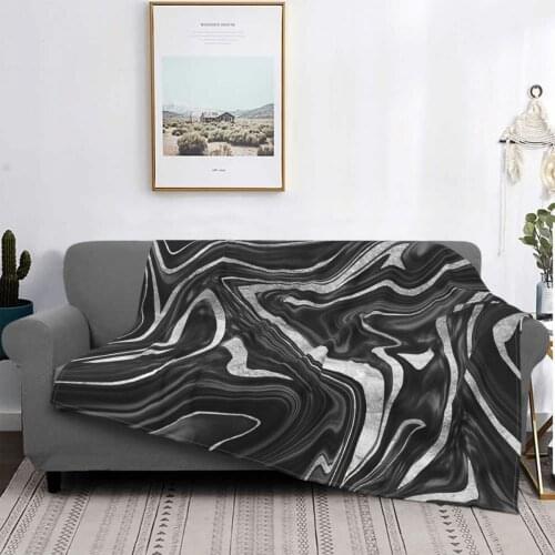 Black Gray White Silver Marble 1 Decor Art Throw Blanket Silk Blanket Cover Camera Plaid Sofa Plaid Blanket Fake Fur