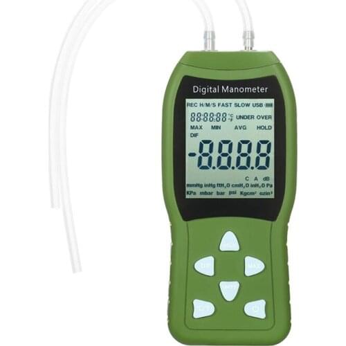 Manometer Digital Air Pressure Meter 12 Unit Dual Port Differential Pressure Gauge HVAC Gas Pressure Tester