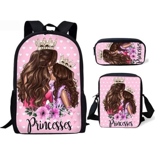 ELVISWORDS Queen Princess Printing School Bags Backpack For Kids Girls Casual Set Schoolbag Orthopedic Rucksack Fashion Mochila