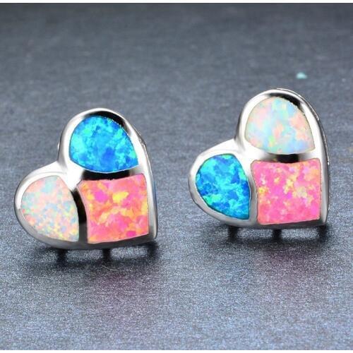 FDLK Lovely Alloy Heart Shape Rainbow Colour Fire Opal Earrings Best Friends Gift Engagement Wedding Jewellery