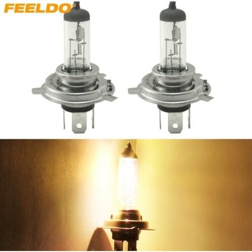 FEELDO 2pcs Warm White Auto H4 DC 24V 100W Halogen Bulb Truck Bus Headlight Foglight Driving Lamp 3000K #3163