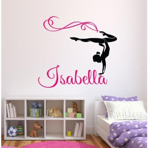 Gymnast Name Wall Decal Personalized Name Decal Gymnastics Wall Sticker Dance Girl Home Decor Vinyl Mural adesivo de parede A571
