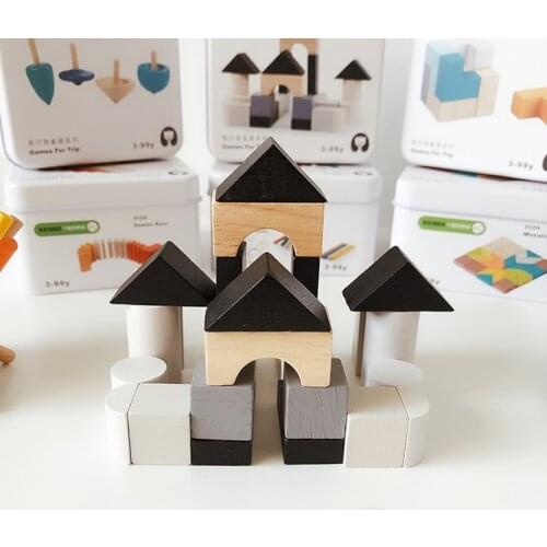 Travel toys children Tin Box storage organizer Wooden Tangram 3d puzzle beads jigsaw Dominoes Gyro Spin chess montessori Game
