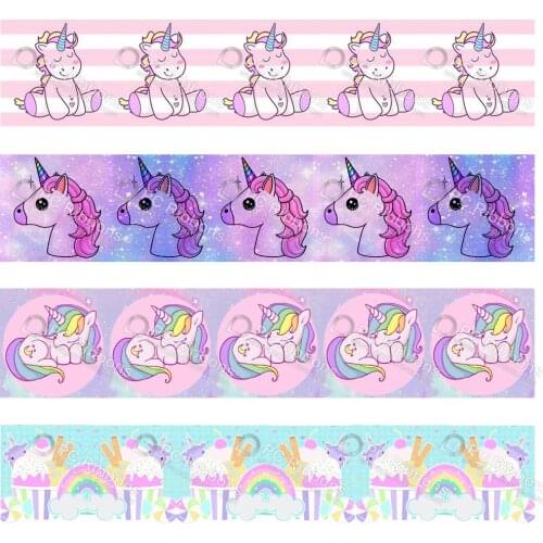 Custom cartoon unicorn printed grosgrain polyester ribbon 50 yards gift wrapping diy bows christmas wedding derections ribbons