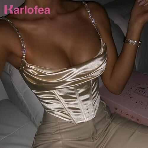 Karlofea y2k Corset Tops Women Tank Bustier Sexy Streetwear Cute Crystal Summer Cropped Clothes Fashion Night Date Outfits Top