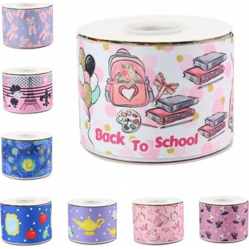 HSD Ribbon free shipping 3" 75mm heat transfer printed Denim fabric series Grosgrain Ribbon 50Yards per Roll