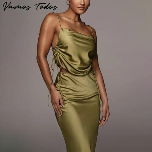 Vamos Todos 2021 Summer Solid Dress Sets Women 2 Piece Set Outfit Sexy Camis Top Pencil Skirt Length Adjustable Vestido Feminino