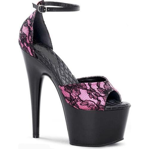 Summer sexy shoes, 15 cm heels with black mesh sandals, 6 inch model runway shoes