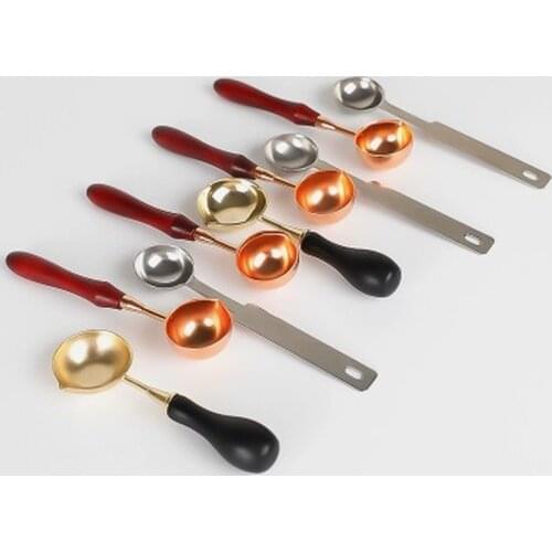 Retro Sealing Wax Stove Pot Wooden Handle Sealing Wax Lacquer Spoon Lacquer Seal Spoon Wax Seal Decorative Craft Gift