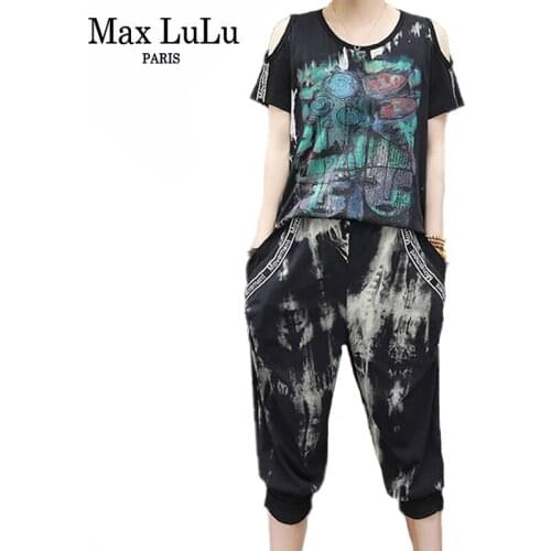 Max LuLu 2020 Summer Fashion Ladies Off Shoulder Tops And Harem Pants Women Luxury Printed 2 Piece Sets Casual Female Tracksuits