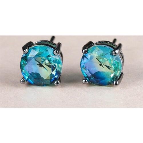 Cute Female Rainbow Crystal Earrings Classic Black Gold Color Small Stud Earrings For Women Trendy Bridal Round Wedding Earrings