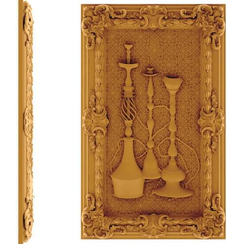 3d STL Model for CNC Router Engraver Carving Machine Relief Artcam Aspire "Hookah Wall decor" (ES)