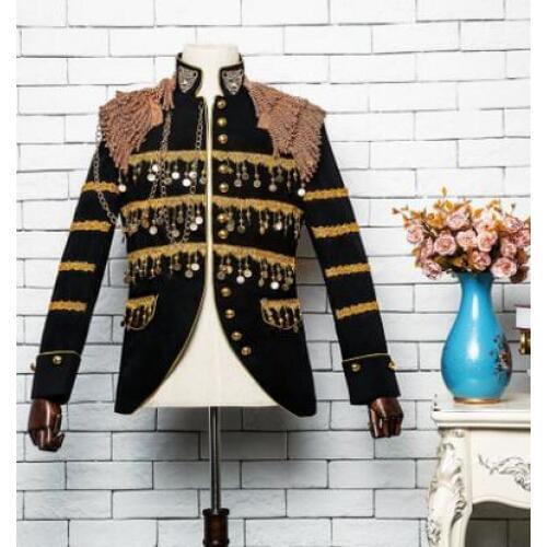 Men suits designs vintage royal tassel stage costumes for singers men sequin blazer dance clothes jacket star style dress punk