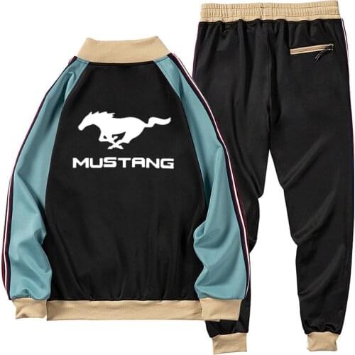 Spring Autumn Men suits Mustang Car Logo Printed ashion Casual Pullover High Quality Mens sweatshirt + sweatpants 2-piece set