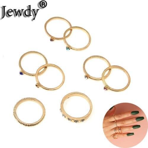 8Pcs/Set Rhinestone Rings Set Boho Birthstone Crystal Simple Style Finger Jewelry for Women Girls New Years Decoration Gifts