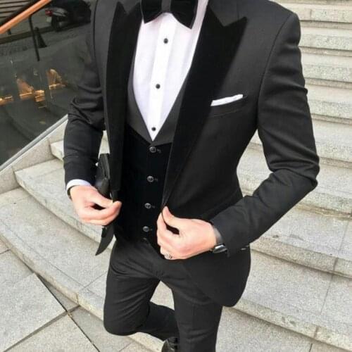 Slim Fit Mens Suits for Wedding Prom Party with Black Velvet Lapel Groom Tuxedos 3 Piece Formal Man Set Jacket Pants Vest Latest