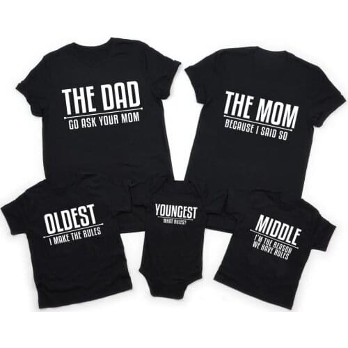 1PC Matching Family Shirts Oldest Middle Youngest Child Matching Mom Dad and Kids Shirts Family Look Sister Brother Baby Clothes