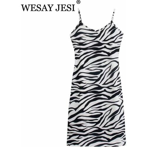 WESAY JESI Casual Dress 2021 Womens Summer Sundresses Fashion Backless Sleeveless Zebra Stripes Woman Clothes Elegant Female