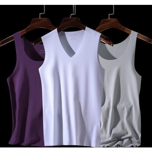 Latest Version V-neck Breathable Absorb Sweat One-piece Sports Men Vest Ice Silk Seamless High Elasticity Close-fitting Tank Top