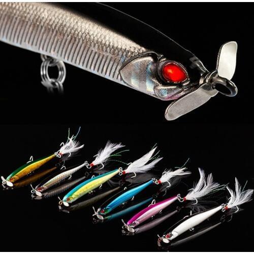 Proleurre 1pcs Propeller Minnow Fishing Lure 12.5g 100mm Sinking Pencil Baits Artificial Hard Bait Feather Hook Fishing Lures