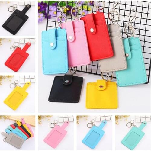 PU Transparent Retractable Card Holder Girl Student Clear ID Card Pass Cover Keychain Women Badge Card Case New