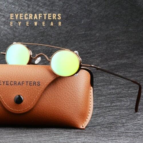 Retro Vintage Fashion Womens Small Gold Round Metal Steampunk Sunglasses Mens Double Bridge John Lennon Sunglasses Removable L3