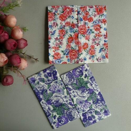 21cm small toilet tissue napkin paper print red purple flowers handkerchief wedding serviette birthday party handkerchief decor